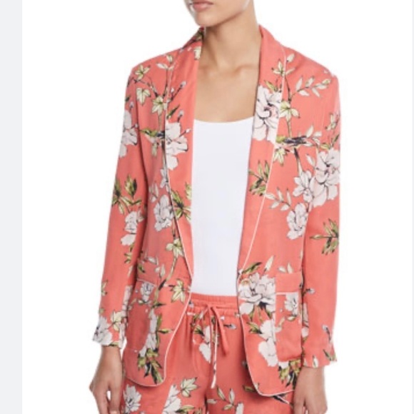 NWT Joie 100% Silk Flora Pockets Anasophia Button Front Smoking Jacket M - Picture 2 of 8